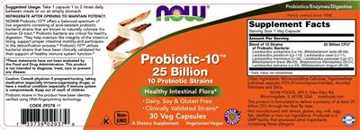 Photo of the NOW Probiotic-10 25 Billion label