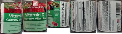 Photo of the Nutrition Now Vitamin D Gummy Vitamins label