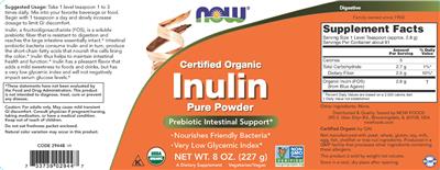 Photo of the NOW Certified Organic Inulin label