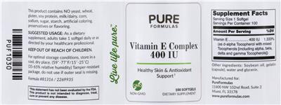 Photo of the PureFormulas Vitamin E Complex 400 IU label