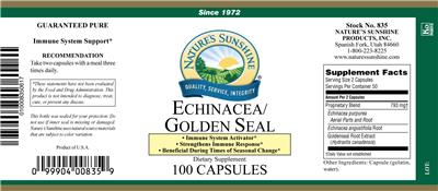 Photo of the Nature's Sunshine Echinacea/Golden Seal label