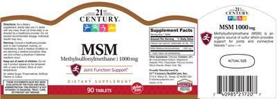 Photo of the 21st Century MSM 1000 mg label