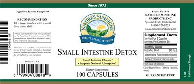 Photo of the Nature's Sunshine Small Intestine Detox label