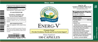 Photo of the Nature's Sunshine Energ-V label