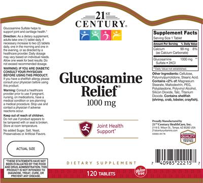 Photo of the 21st Century Glucosamine Relief 1000 mg label