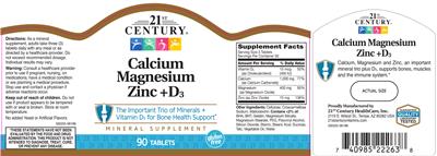 Photo of the 21st Century Calcium Magnesium Zinc + D3 label