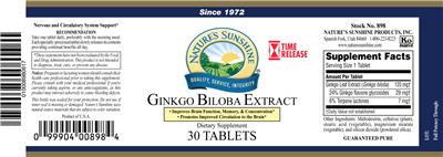 Photo of the Nature's Sunshine Ginkgo Biloba Extract Time Release label