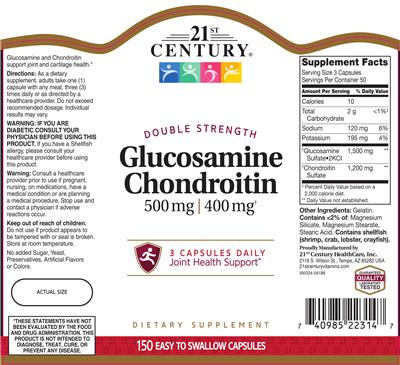 Photo of the 21st Century Glucosamine 500 mg Chondroitin 400 mg label