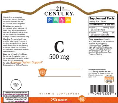 Photo of the 21st Century C 500 mg label