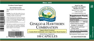 Photo of the Nature's Sunshine Ginkgo & Hawthorn Combination label