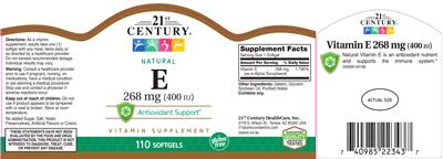 Photo of the 21st Century Natural E 268 mg (400 IU) label