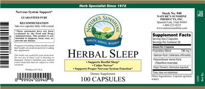 Photo of the Nature's Sunshine Herbal Sleep label