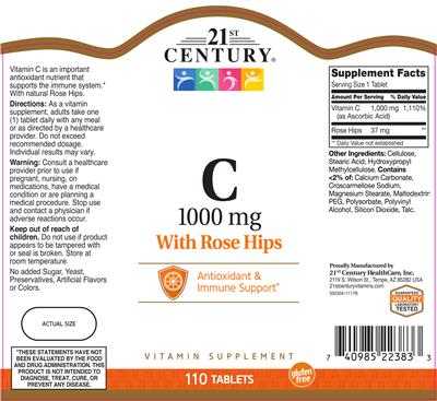 Photo of the 21st Century C 1000 mg with Rose Hips label