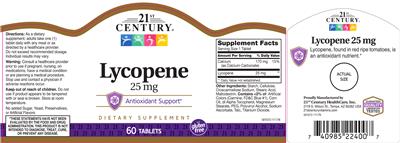 Photo of the 21st Century Lycopene 25 mg label