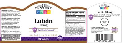 Photo of the 21st Century Lutein 10 mg label