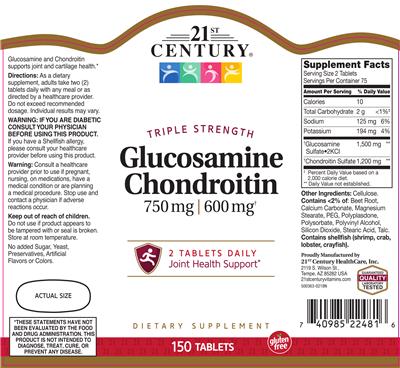 Photo of the 21st Century Glucosamine 750 mg Chondroitin 600 mg label
