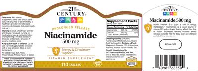 Photo of the 21st Century Niacinamide 500 mg label