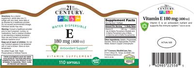 Photo of the 21st Century E 180 mg (400 IU) label