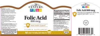 Photo of the 21st Century Folic Acid 800 mcg label