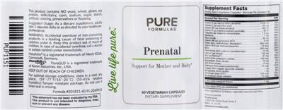 Photo of the PureFormulas Prenatal label