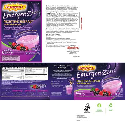 Photo of the Emergen-C Emergen-Zzzz Nighttime Sleep Aid with Melotonin Mellow Berry label