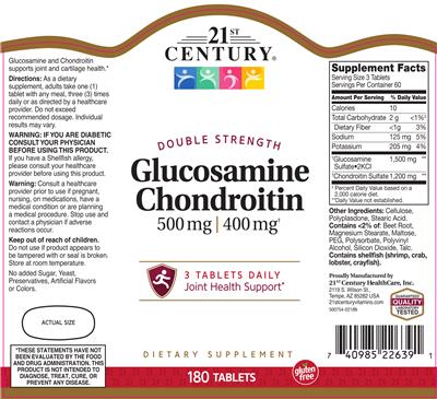 Photo of the 21st Century Glucosamine 500 mg Chondroitin 400 mg label