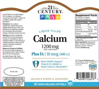 Photo of the 21st Century Calcium 1200 mg label