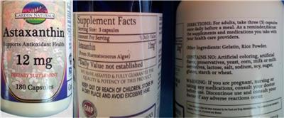 Photo of the Garden Naturals Astaxanthin 12 mg label