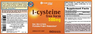 Photo of the Vitamin World L-Cysteine 500 mg label