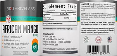 Photo of the Bio Thrive Labs African Mango label