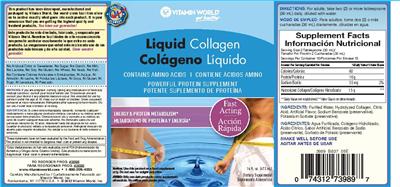 Photo of the Vitamin World Liquid Collagen label