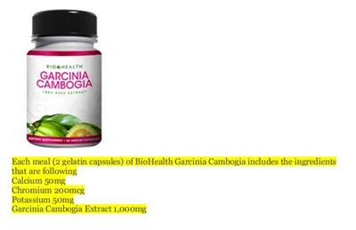 Photo of the Bio Health Garcinia Cambogia label