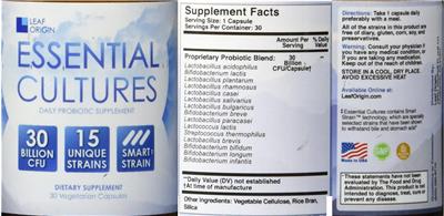 Photo of the Leaf Origin Essential Cultures label
