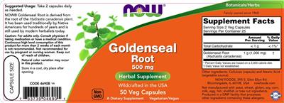 Photo of the NOW Goldenseal Root 500 mg label