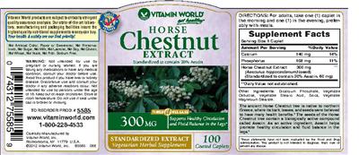 Photo of the Vitamin World Horse Chestnut Extract 300 mg label