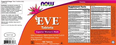 Photo of the NOW Eve Tablets label