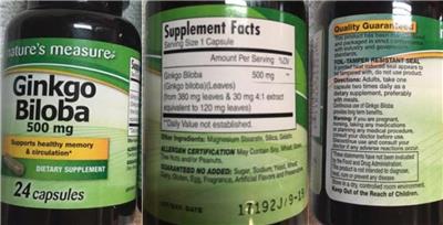 Photo of the Nature's Measure Gingko Biloba 500 mg label