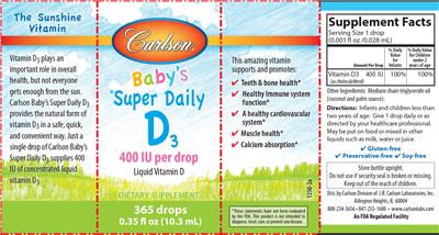 Photo of the Carlson Baby's Super Daily D3 label