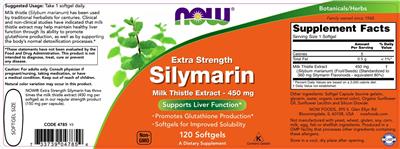 Photo of the NOW Extra Strength Silymarin label