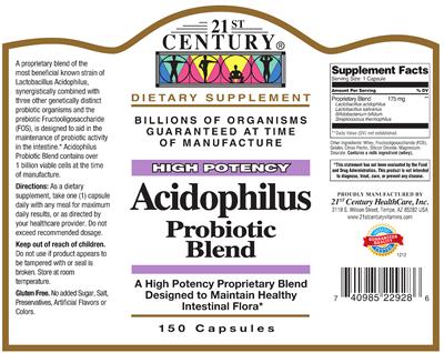 Photo of the 21st Century High Potency Acidophilus Probiotic Blend label