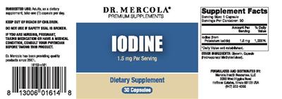 Photo of the Dr. Mercola Iodine 1.5 mg label