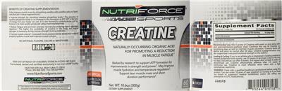 Photo of the Nutriforce Sports Creatine label