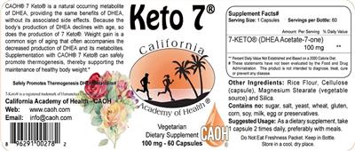 Photo of the California Academy of Health Keto 7 100 mg label