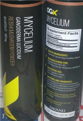 Photo of the OGX Mycelium label