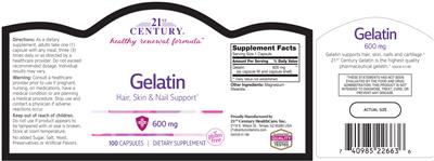 Photo of the 21st Century Gelatin 600 mg label