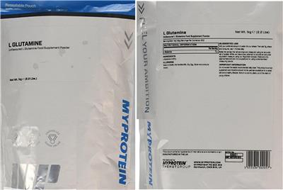 Photo of the MyProtein L Glutamine Unflavored label