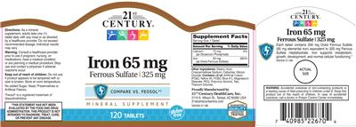 Photo of the 21st Century Iron 65 mg label