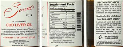 Photo of the Sonne's Cod Liver Oil No. 5 label