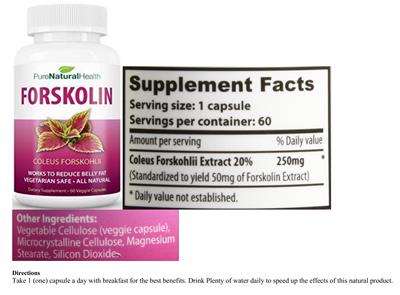 Photo of the Pure Natural Health Forskolin label