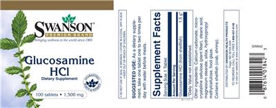 Photo of the Swanson Premium Brand Glucosamine HCl 1,500 mg label